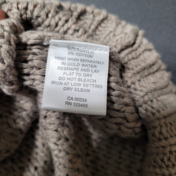 Design Lab Tan Brown Loose Knit Cold Shoulder Turtleneck Sweater - Picture 6 of 9